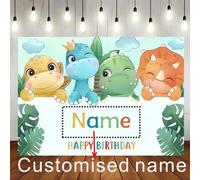 Shein 1 pieza Fondo de tela personalizable con tema de dinosaurio para cumpleaños feliz, diseño de patrón de dinosaurio príncipe de dibujos animados lindo,