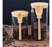 Shein 1 pieza Frasco de vidrio redondo sellado con cuchara de madera, botella para condimentos para almacenamiento de alimentos en la cocina