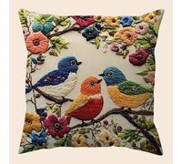 Shein 1 pieza Funda de almohada con estampado tradicional de pájaro, 45.72x45.72 cm, ultra suave de felpa corta, material de poliéster, sin bordado, cierre