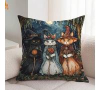 Shein 1 PIEZA Funda de almohada con temática de Halloween. Tres tipos de patrones de gatos brujos crean una atmósfera festiva y decoran las almohadas. Adecu