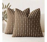 Shein 1 pieza Funda de almohada decorativa de felpa jacquard de color café (sin relleno), funda de cojín con textura de rayas moderna y cómoda, adecuada par