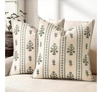 Shein 1 pieza Funda de almohada decorativa vintage a rayas con estampado floral, azul-verde estilo granja bohemio botánico, adecuada para sofá, banco, silla