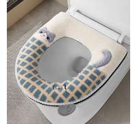 Shein 1 pieza Funda de asiento de inodoro de felpa suave con estampado de cuadros de gato lindo - Gruesa, cálida, suave, adecuada para todas las estaciones