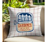 Shein 1 pieza Funda de cojín decorativa con ilustración minimalista de lata de sardinas a cuadros de verano, de tela de terciopelo melocotón suave de una so