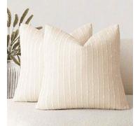 Shein 1 pieza Funda de cojín decorativa de terciopelo jacquard de color blanco marfil (sin relleno), funda de cojín con textura de rayas moderna y cómoda, a