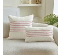 Shein 1 pieza Funda de cojín decorativo con diseño de rayas texturizadas y patchwork en color rosa, apta para decoración interior todo el año, sin relleno d
