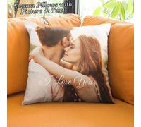 Shein 1 pieza Funda de cojín personalizada con foto y texto DIY para parejas, diseñada con tu foto y la de tu ser querido, sin relleno de cojín, adecuada co