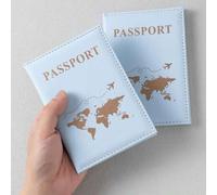 Shein 1 pieza Funda de pasaporte de PU azul claro creativa con soporte para tarjeta de embarque y elegante estuche de pasaporte para protección de documento
