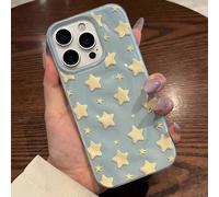 Shein 1 pieza Funda de teléfono con patrón de estrellas amarillas sobre fondo azul plisado, creativa y de moda, adecuada para iPhone 16 Pro Max/15/14/13/1