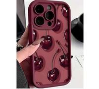 Shein 1 pieza Funda de teléfono a prueba de golpes y caídas con cobertura completa, de base rojo burdeos y gran patrón de cerezas, de TPU suave, compatible
