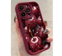 Shein 1 pieza Funda de teléfono a prueba de golpes y caídas con cobertura completa, de base rojo burdeos y gran patrón de cerezas, de TPU suave, compatible