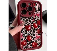 Shein 1 pieza Funda de teléfono a prueba de golpes y caídas con cobertura completa, de base rojo burdeos y gran patrón de cerezas, de TPU suave, compatible