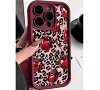 Shein 1 pieza Funda de teléfono a prueba de golpes y caídas con cobertura completa, de base rojo burdeos y gran patrón de cerezas suave de TPU, compatible c