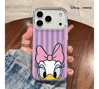 Shein 1 pieza Funda de teléfono con diseño a rayas rosa y morado de Daisy Duck de Disney, adecuada para iPhone 17/17 Pro/17 Pro Max/17 Air/16/15/14/13/12/11