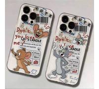 Shein 1 pieza Funda de teléfono con diseño lindo de dibujos animados de Tom y Jerry compatible con Apple, cubierta protectora anti-caídas con orificios para