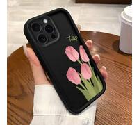 Shein 1 pieza Funda de teléfono con marco degradado, diseño de tulipán mate, compatible con Apple 16/17 Pro Max, protección de Body completo contra golpes,