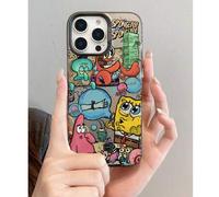 Shein 1 pieza Funda de teléfono con patrón de retazos de Cangreburguer Jefe de Esponja Bob, de pantalla completa y a prueba de caídas, adecuada para iPhone