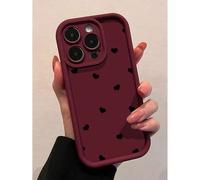 Shein 1 pieza Funda de teléfono de TPU suave a prueba de golpes con forma de corazón de pica minimalista en color borgoña y negro, compatible con 17, 16, 15