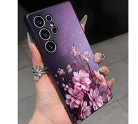 Shein 1 pieza Funda de teléfono negra antideslizante con flor morada, compatible con Galaxy A04e/A05s/ A13/Al/B14/C15/D34/M35/F50/Y52/J53/S54/T21/P22/E23/X2