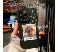 Shein 1 pieza Funda de teléfono personalizada, diseño de huella de pata de perro blanco, funda de teléfono de silicona mate negra con protección de lente co
