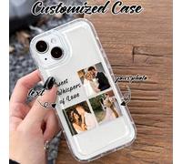 Shein 1 pieza Funda de teléfono protectora y a prueba de golpes con foto personalizada de una historia de amor romántica y una frase corta con firma persona
