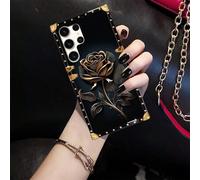 Shein 1 pieza Funda de teléfono rectangular a prueba de golpes con patrón de rosa negra, compatible con Samsung Galaxy S26 Ultra/S26/S26 Plus, Apple 17 Pro