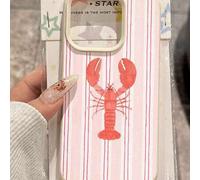 Shein 1 pieza Funda de teléfono suave, a prueba de agua y antideslizante con edición limitada de verano con diseño de rayas de langosta y patrón de lichis,