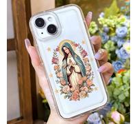 Shein 1 Pieza Funda de teléfono suave antideslizante con diseño minimalista de Virgen María, flor de gloria y estrella compatible con iPhone 11/12/13/14/15/