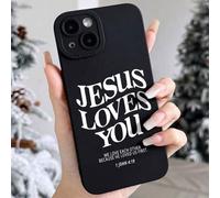 Shein 1 PIEZA Funda de teléfono suave y protectora con patrón de Jesús de unicolor y eslogan simple, compatible con iPhone 11/12/13/14/15 Pro Max, a prueba