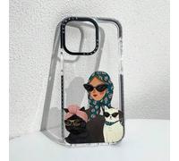 Shein 1 pieza Funda de teléfono transparente con diseño único de una bella mujer con estampado de gato, apta para uso personal y como regalo, compatible con