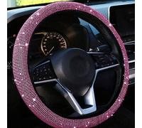 Shein 1 pieza Funda para volante con base rosa brillante y cristales de diamante, protector de volante antideslizante y transpirable (se ajusta a 14.2"-15.3