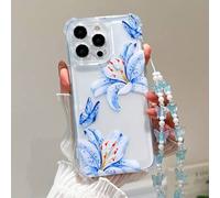 Shein 1 pieza Funda protectora a prueba de golpes y resistente al desgaste con diseño de flores azules y rosas, lirios, mariposas lindas y un cordón de mari
