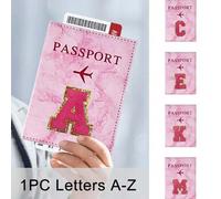 Shein 1 pieza Funda protectora de pasaporte bordada con rosa roja, toalla con las primeras letras del alfabeto A-Z impresas, cartera de pasaporte vintage pa