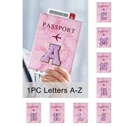 Shein 1 pieza Funda protectora de pasaporte bordada con toalla púrpura con las primeras letras de la A a la Z impresas, cartera de pasaporte para mujer y ho