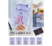 Shein 1 pieza Funda protectora de pasaporte morada bordada con una toalla morada con las primeras letras de la A a la Z impresas, cartera de pasaporte para