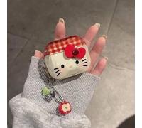 Shein 1 pieza Funda protectora para auriculares inalámbricos Bluetooth de 4ta generación con diseño de lazo a cuadros y gatito (con cordón aleatorio a ambos