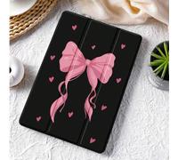 Shein 1 pieza Funda protectora para tableta con diseño de lazo y corazón rosa sobre fondo negro, compatible con iPad 10.2", iPad Pro 2021/2020, iPad 9th/1