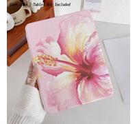 Shein 1 - Pieza Funda protectora para tableta con estilo de acuarela - Patrón de flores sobre fondo rosa (Diseño plegable) - Fresca y romántica con sopor