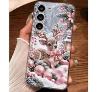 Shein 1 pieza Funda protectora suave y transparente con diseño de bola de árbol de Navidad, reno y lazo rosa, compatible con Huawei Honor Galaxy A04e/12/A13