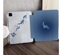 Shein 1 pieza Funda tipo libro con ranura para lápiz con diseño de acuarela azul de raya, ballena, tiburón, delfín, tortuga marina y burbujas, compatible co