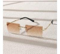 Shein 1 pieza Gafas sin montura para hombre con marco metálico rectangular, en degradado avellana, de estilo clásico y elegante, nunca pasado de moda, acces