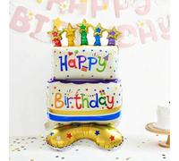 Shein 1 pieza Globo con forma de pastel de cumpleaños de 38 pulgadas con texto "Feliz cumpleaños", estrellas de colores y confeti - Decoración multinivel pa