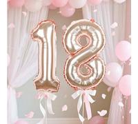 Shein 1 pieza Globo con número de 16 pulgadas en color oro rosa, globo de película de poliéster dorado rosa, números del 0 al 9, adecuado para decoración de