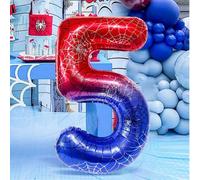 Shein 1 pieza Globo con temática de araña gigante, globo de papel de aluminio de 40 pulgadas con degradado rojo y azul con diseño de telaraña, adecuado para