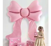 Shein 1 pieza Globo de 59 pulgadas con forma de lazo rosa extra grande, globo de lámina de color rosa claro mate mediano con forma de lazo, para decoración