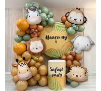 Shein 1 pieza Globo de aluminio 3D gigante con efecto acuarela mate de animal (león, mono, jirafa) para decoración de fiesta de cumpleaños, decoraciones de