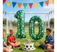 Shein 1 pieza Globo de aluminio con estampado de fútbol de 40 pulgadas en color verde con números del 0 al 9, con diseño de patrón de fútbol, adecuado para