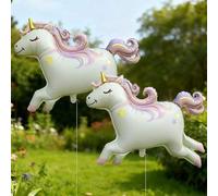 Shein 1 pieza Globo de aluminio de unicornio de dibujos animados al galope de 93 cm de tamaño grande con ojos entrecerrados, adecuado para decoración de fie