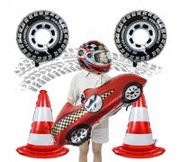 Shein 1 pieza Globo de aluminio gigante 3D de coche de carreras, barrera, casco, neumático y bandera de , adecuado para decoración de fiesta de cumpleaños c