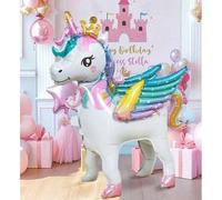 Shein 1 pieza Globo de Aluminio Unicornio 4D, Diseño de Unicornio con Corona, Globo de Látex Macaron Rosa/Azul/Amarillo/Morado/Verde, Adecuado para Decoraci